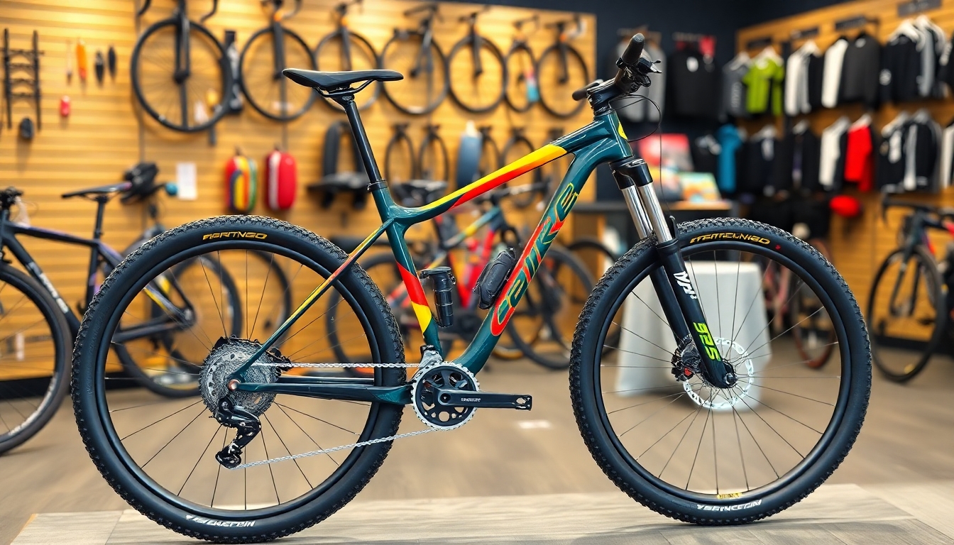 Expensive mountain bike in a shop display.