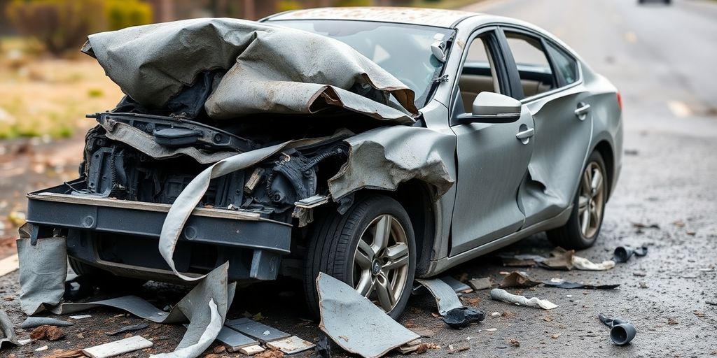 Ein beschädigtes Auto in einem Schrottzustand.