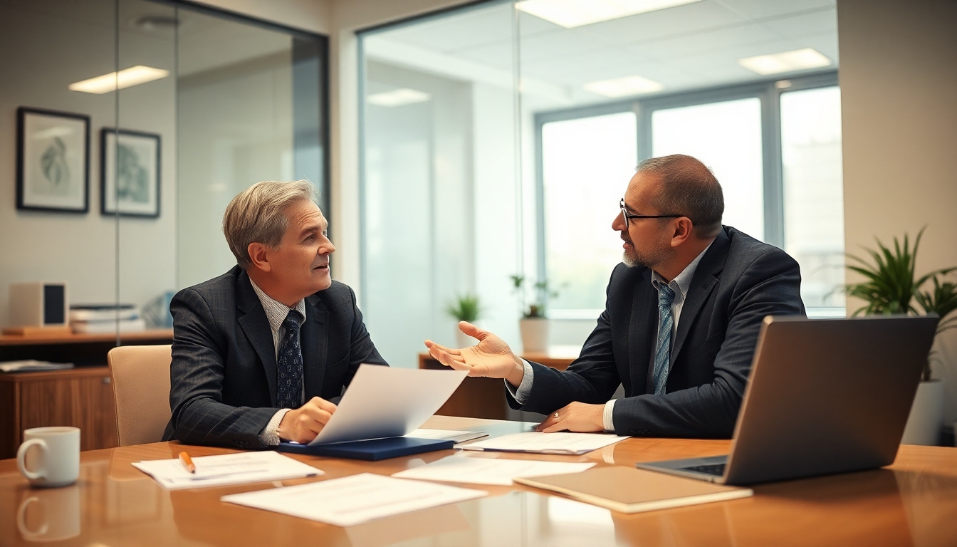 Insurance broker consulting with a client about transport accidents.