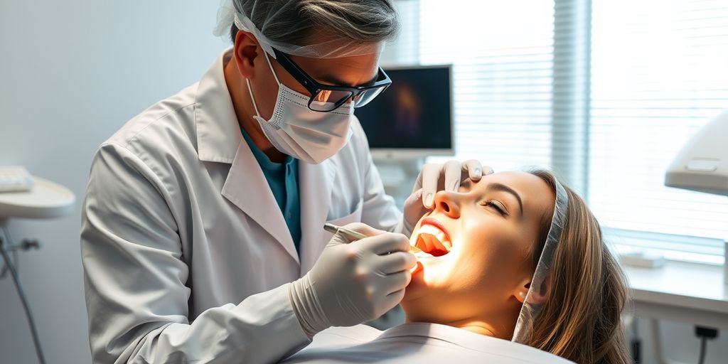 Dentist performing dental cleaning under anesthesia