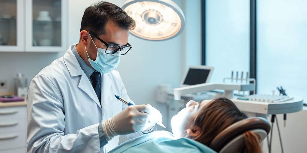 Dentist performing surgery on anesthetized patient