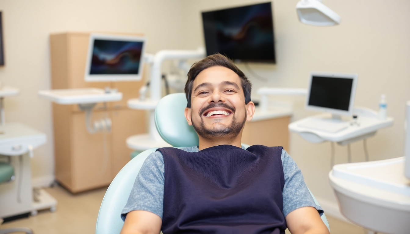Smiling patient at the dentist's office.