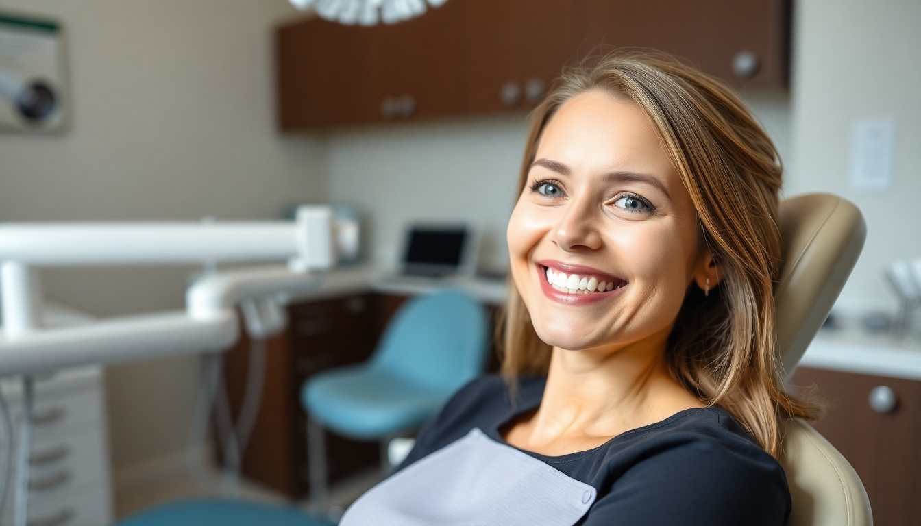 Smiling patient at the dentist's office.