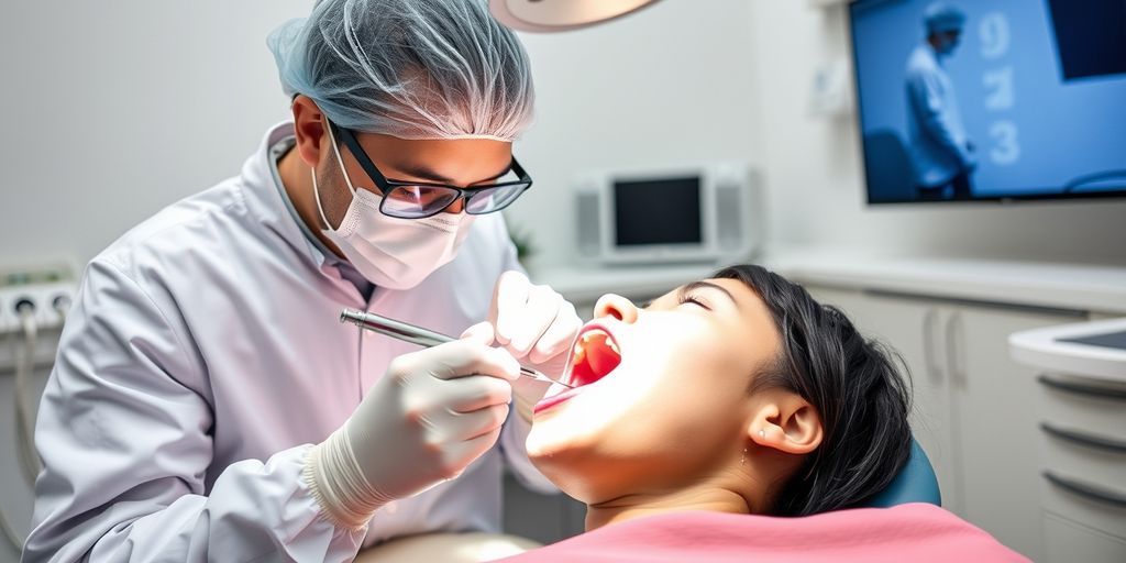 Dentist performing alveolotomy on patient