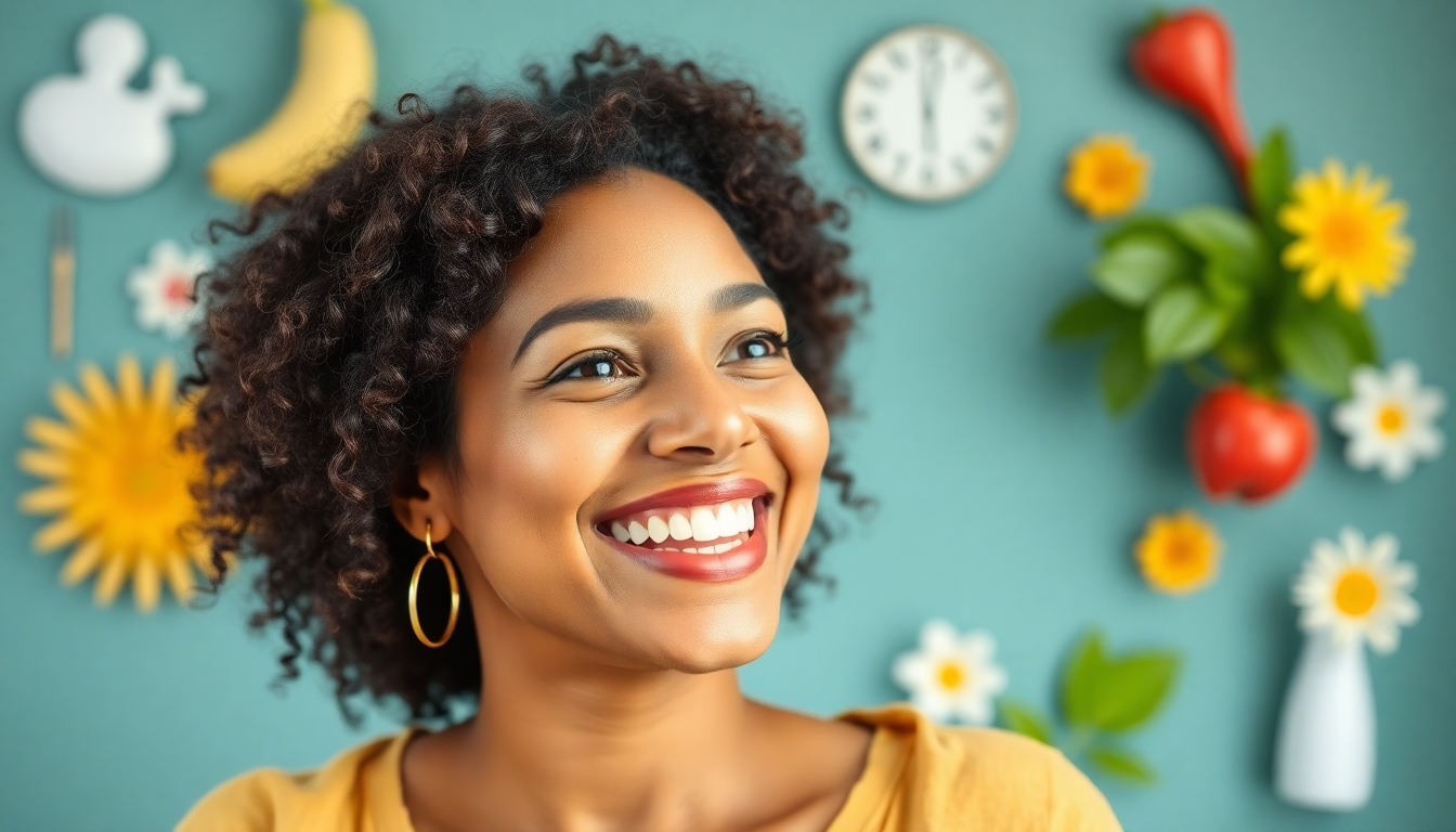 Smiling woman representing health and wellness.