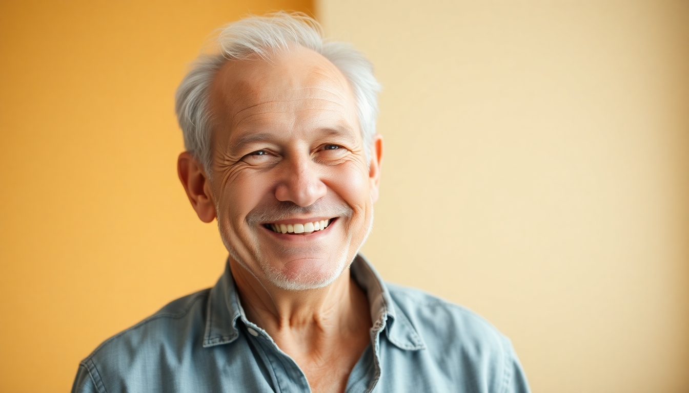 Smiling older man promoting health and well-being.