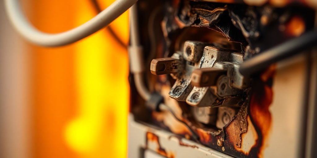 Beschädigtes Elektrogerät mit Brandspuren.