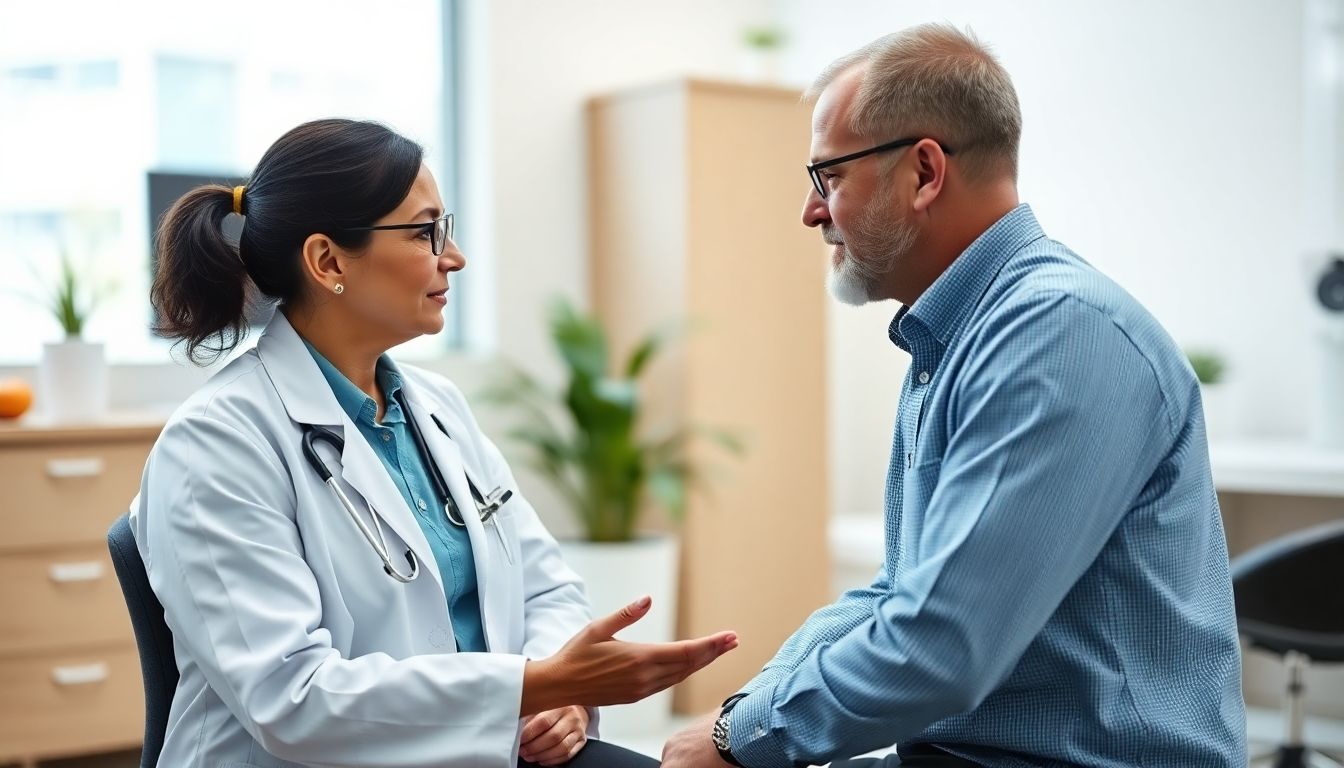 Blutegel Therapie: Arzt und Patient besprechen Behandlung in heller Praxis.