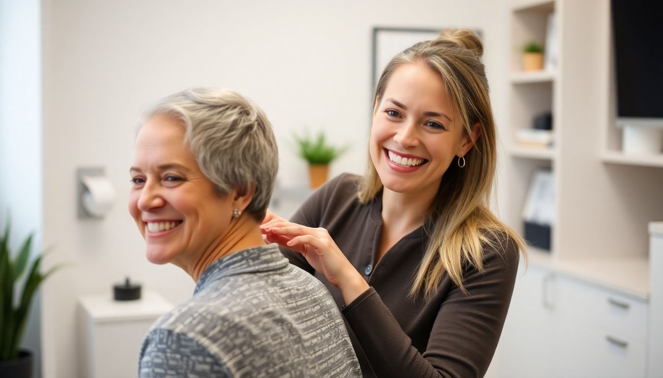 Chiropraktik: Chiropractor smiling while treating a patient's back.