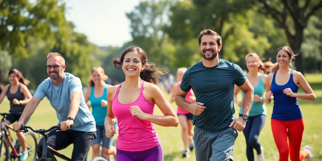AOK Bayern fördert gesunde Aktivitäten. Laufgruppe an der frischen Luft.