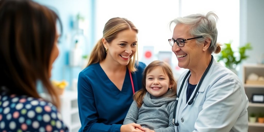 Gesundheitskasse AOK Niedersachsen: Familie in Arztpraxis.