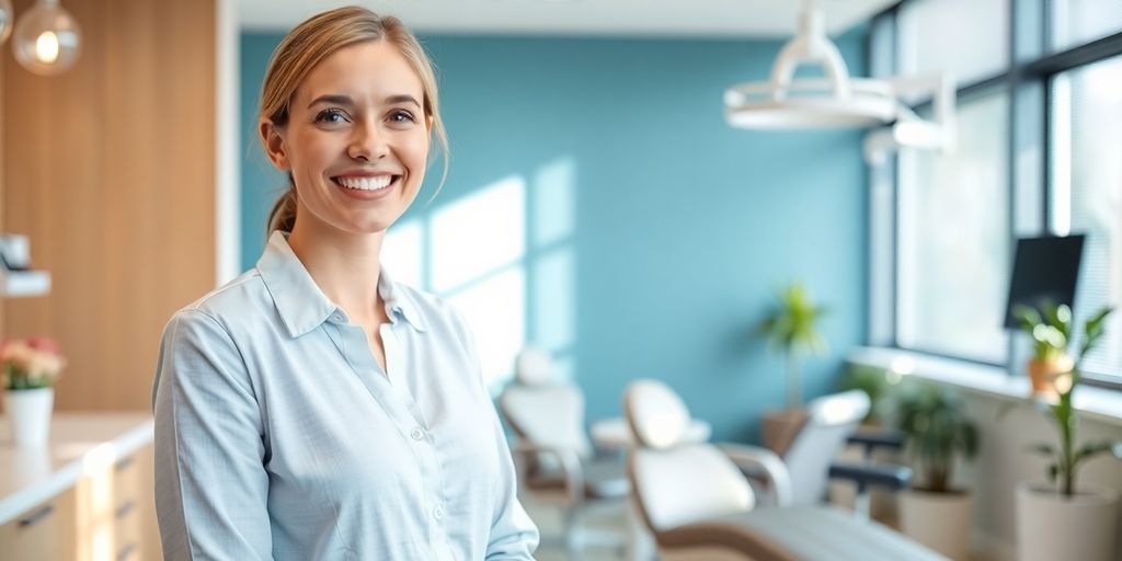 Eine bei der IKK - Die InnovationskasseZ versicherte junge Frau ist von den Leistungen der Zahn- und Kieferorthopädie begeistert