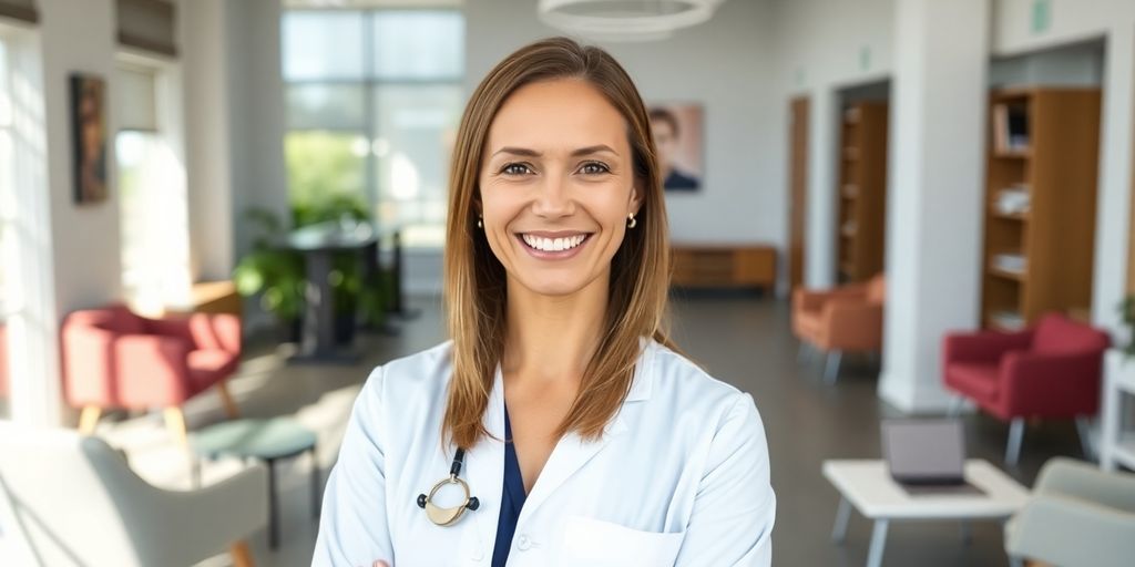 Junge Ärztin behandelt Patienten, die bei der BKK Diakonie Mitglied sind.