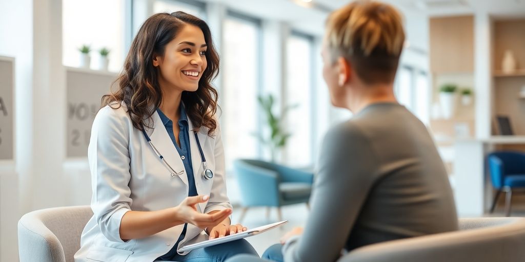 Junge Ärztin unterstütz eine Person einer Arzneimittelberatung