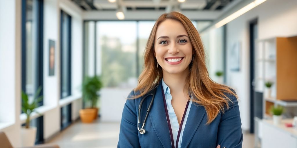 Junge Frau wechselt zur BKK Deutsche Bank AG und freut sich drüber.