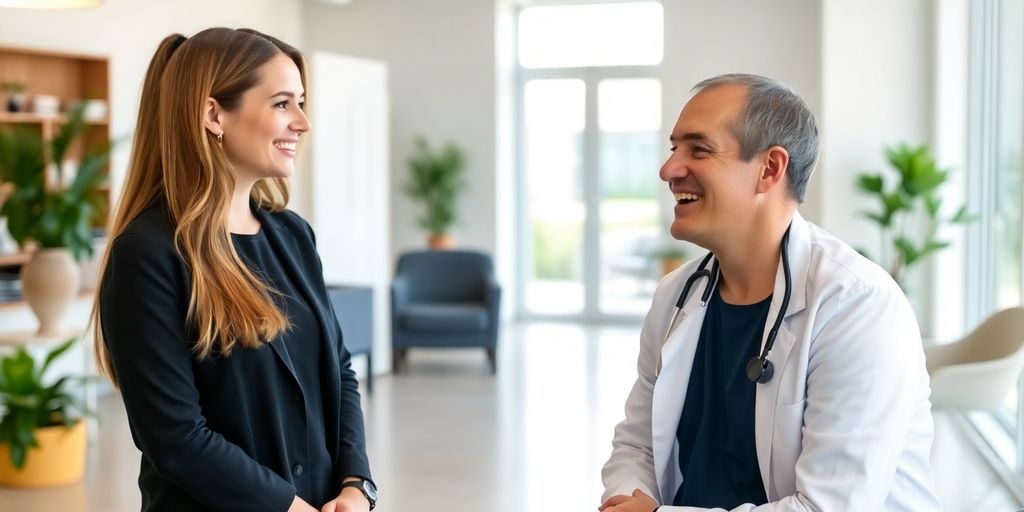 Arzt hat eine Besprechung mit einer Patienten, die bei der BKK DürkoppAdler versichert ist. 