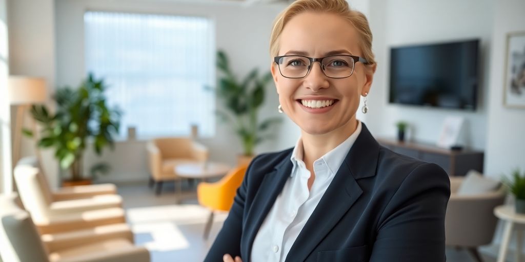 Glückliche Frau ist bei der BKK Freudenberg krankenversichert.