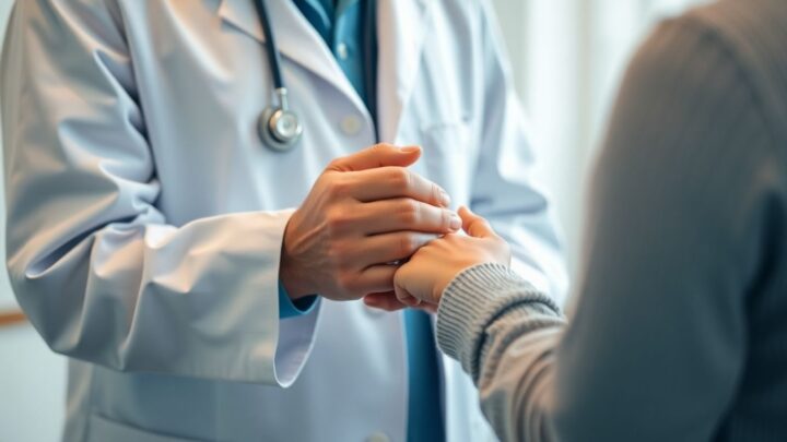 Arzt hält Patientenhände, Fürsorge und Unterstützung
