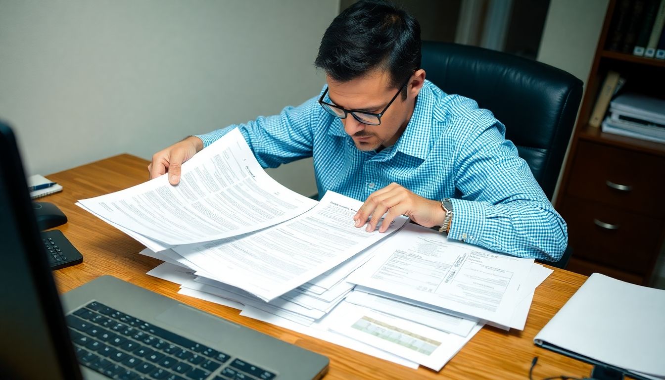 Man at desk reviewing documents