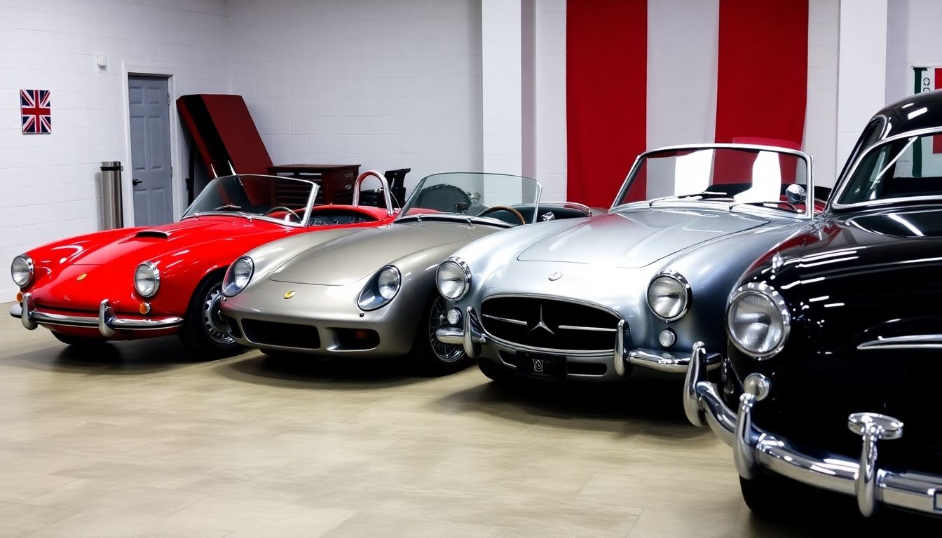 Three valuable collector cars parked together.