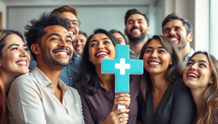 Employees happy about company health insurance benefits.