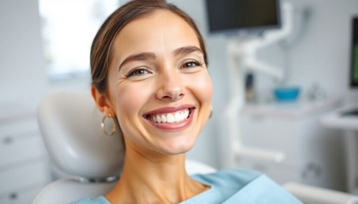 Woman smiling in a dental practice.