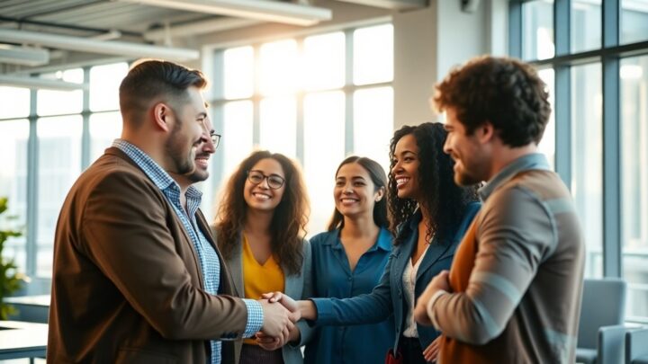 Glückliche Mitarbeiter in einem modernen Büro