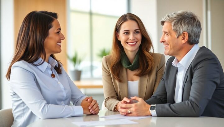 Insurance advisor discusses policy with a client.