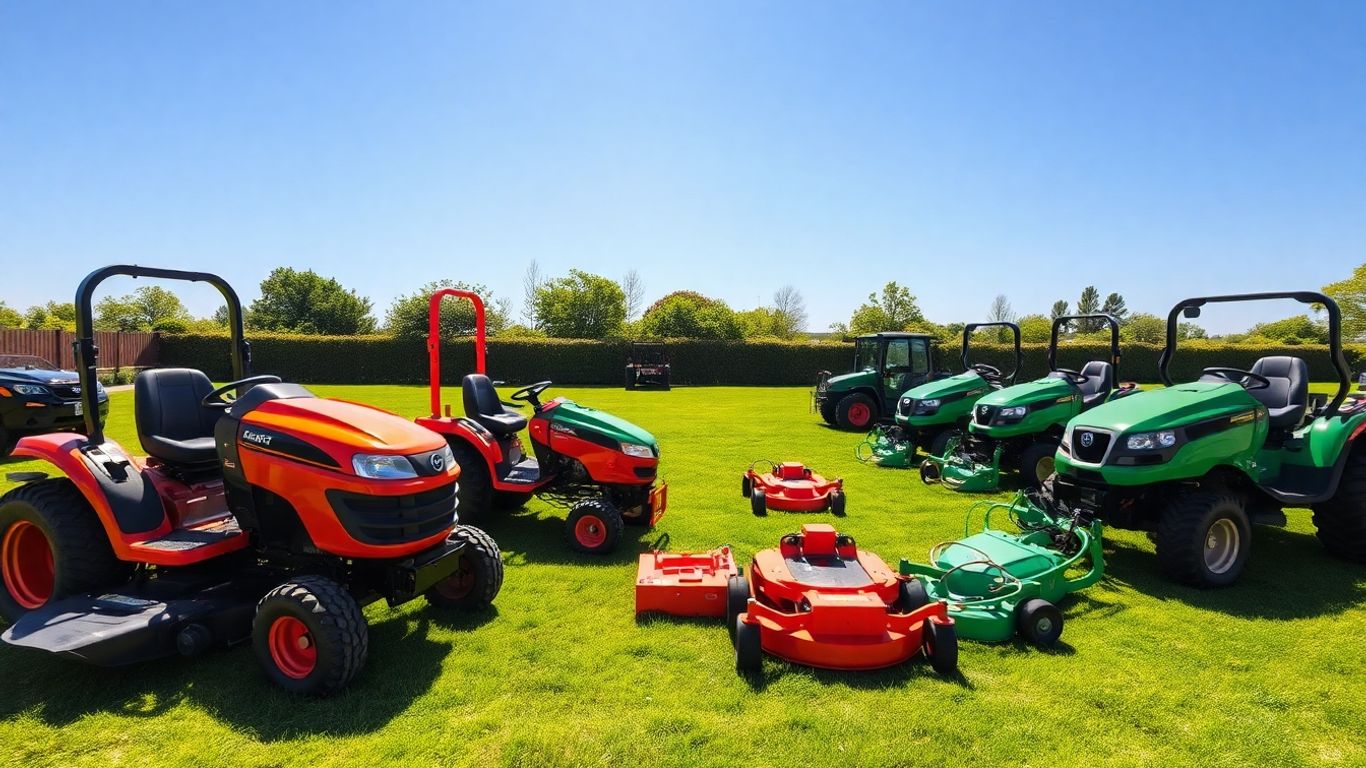 Gartenmaschinen auf einer grünen Wiese