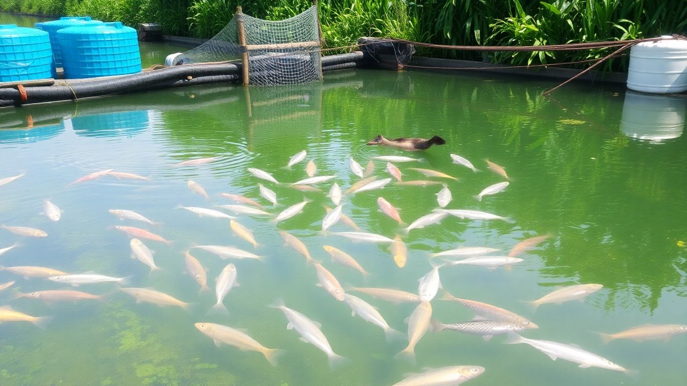 Fischzuchtbetrieb mit Teichen und Technik