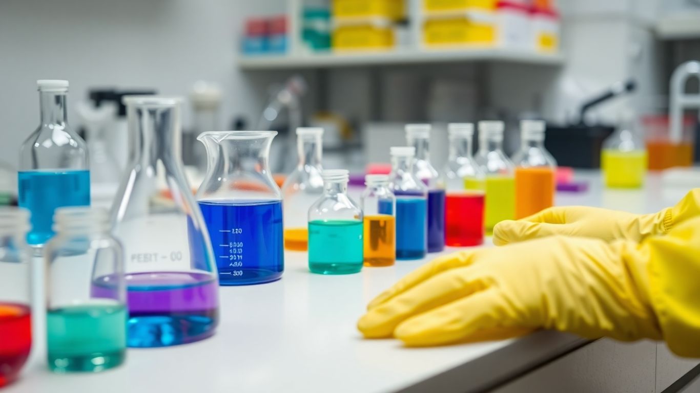 Labor mit Chemikalien und Schutzausrüstung