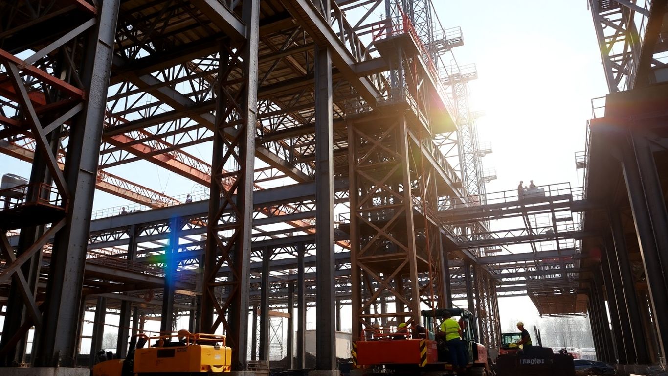 Stahlbau, Bauarbeiter, Schwerlastkran, Baustelle, Montage