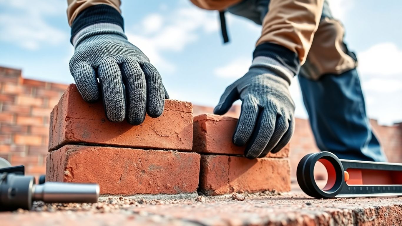 Maurer bei der Arbeit auf einer Baustelle