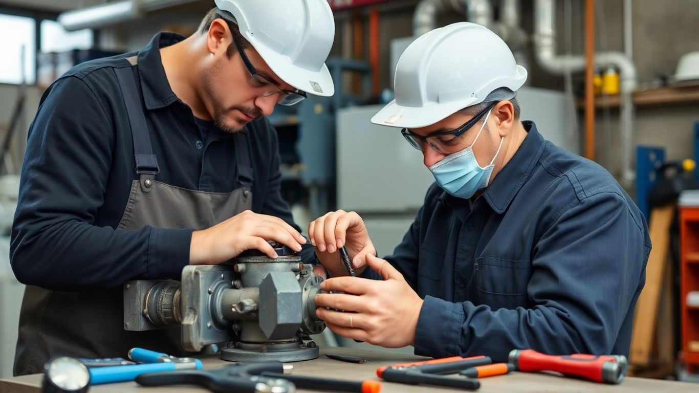 Heizungsbauer bei der Arbeit mit Werkzeugen