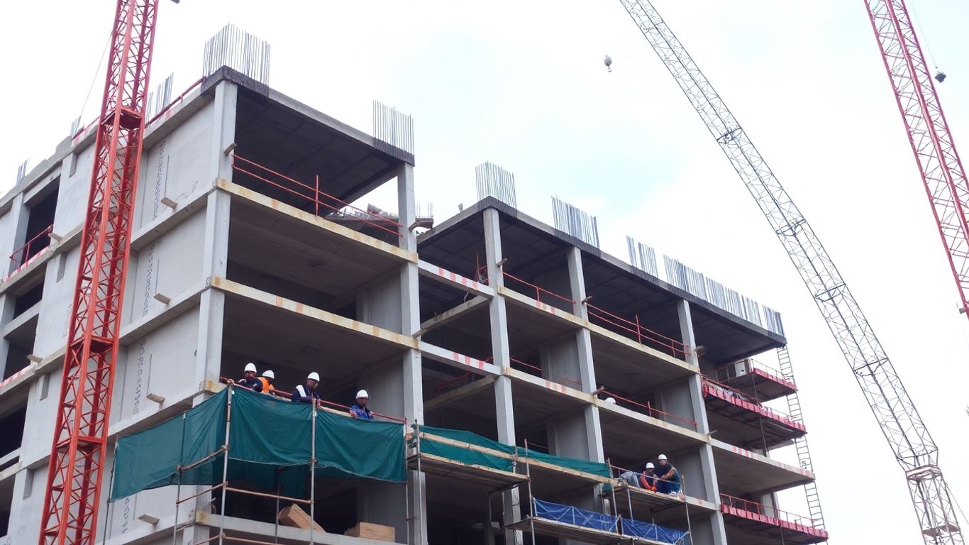 Baustelle mit mehrstöckigem Gebäude im Bau