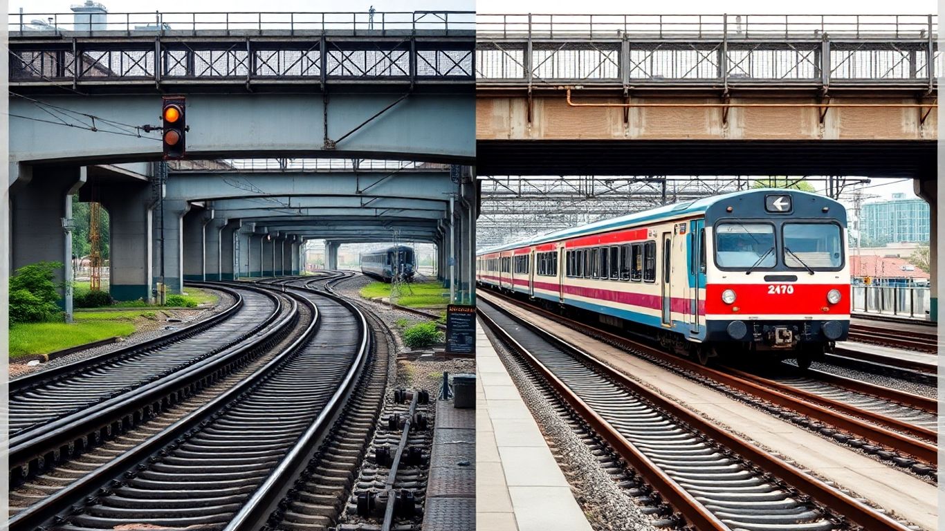Getrennte Bahn-Infrastruktur und fahrender Zug