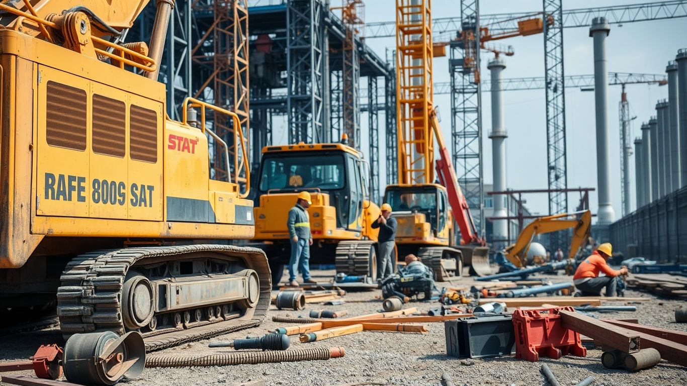 Maschinen und Bauarbeiter auf einer Baustelle