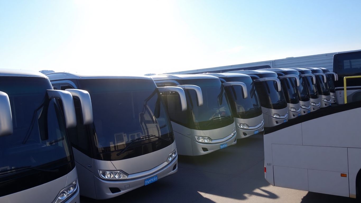 Busflotte auf einem Parkplatz