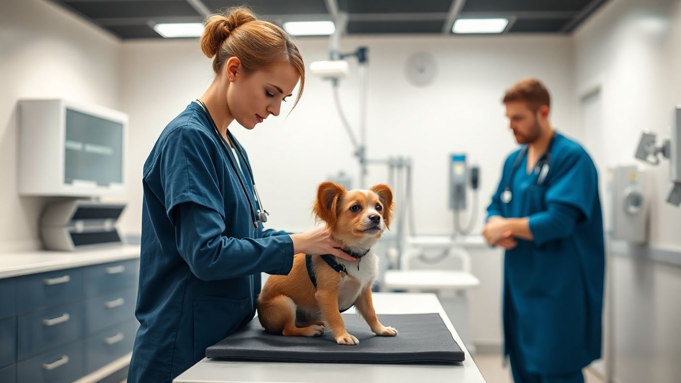 Tierarzt untersucht Hund in Klinik