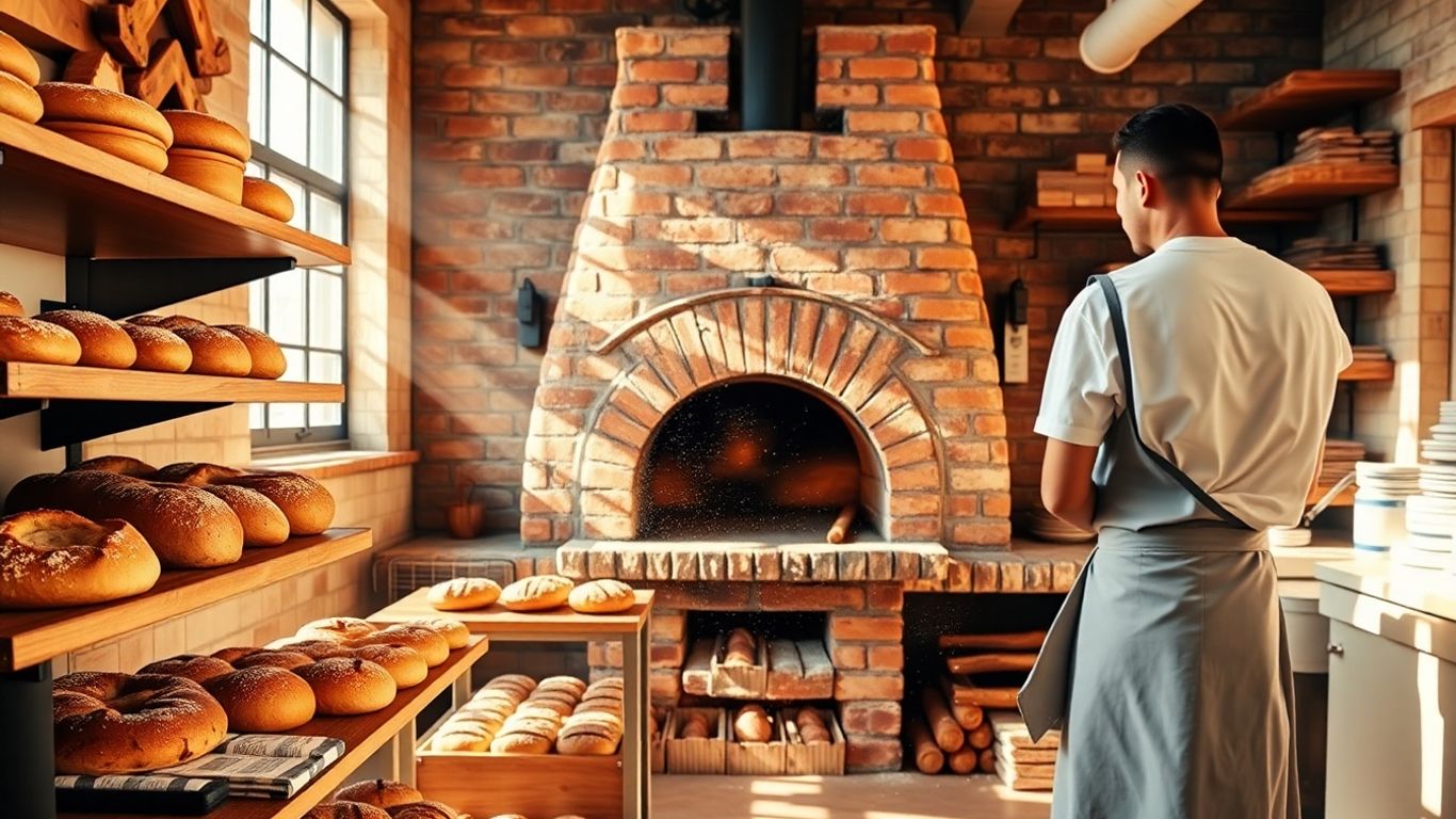 Bäckerei mit Ofen und Gebäck