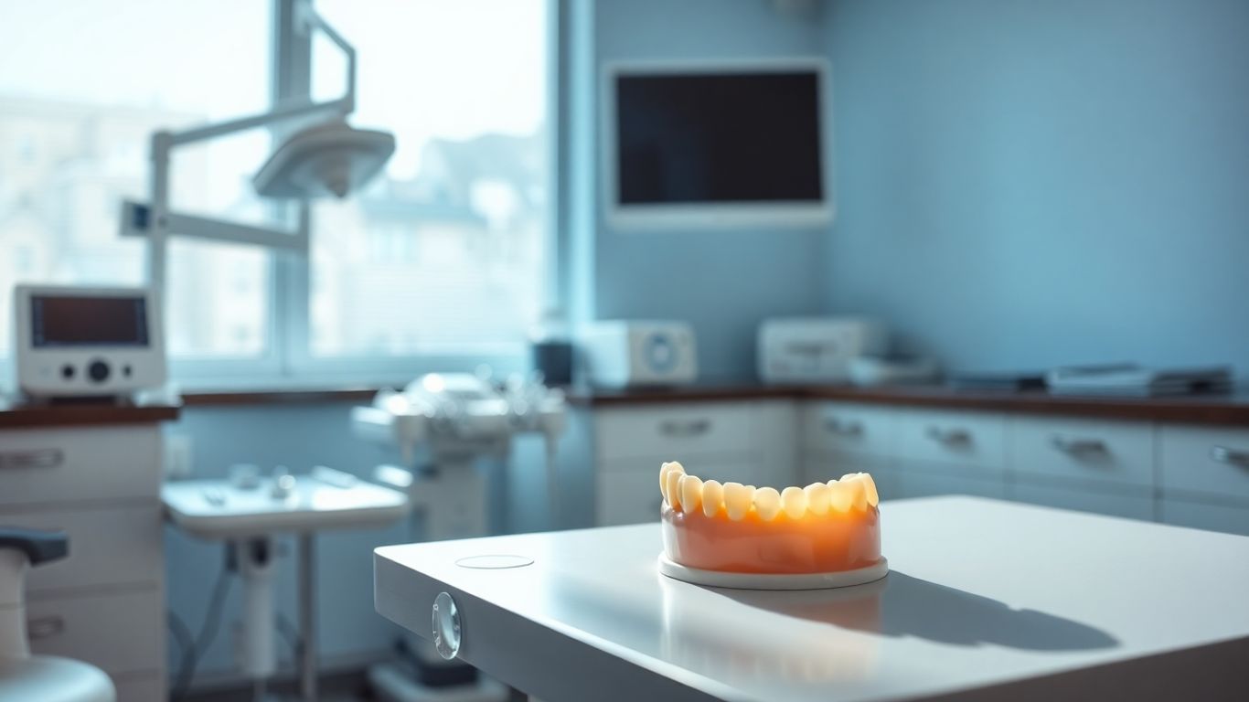 Dentallabor mit Werkzeugen und Zahnersatz