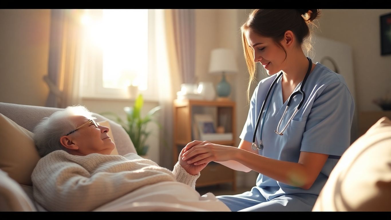 Hospizpflege: Händchen halten, sanftes Licht, friedliche Atmosphäre