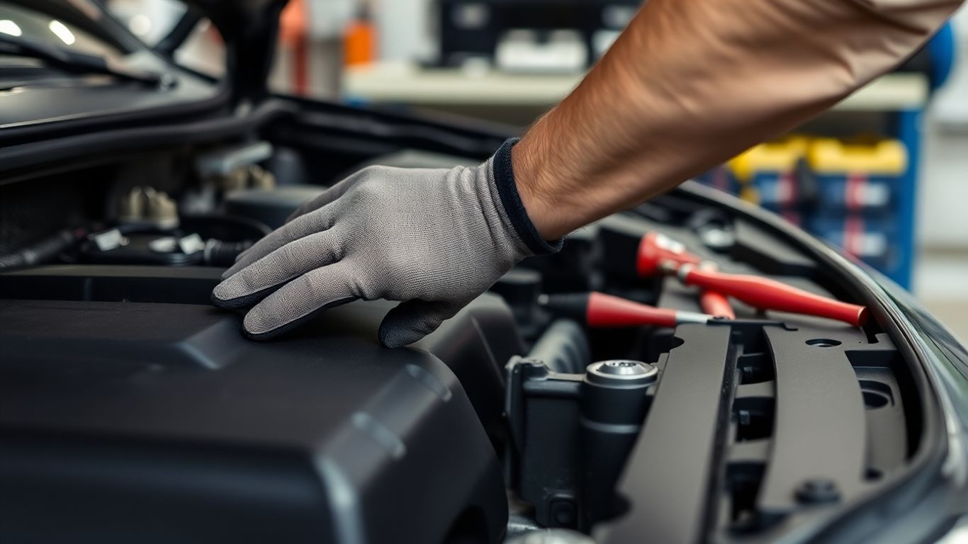 Mechaniker repariert Auto in Werkstatt