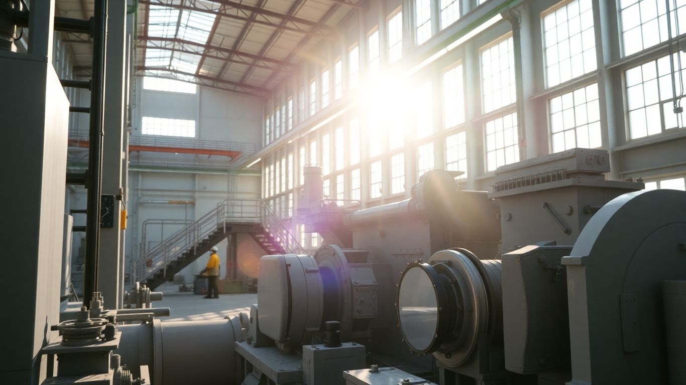 Industrielle Produktionsstätte mit Maschinen und Mitarbeitern