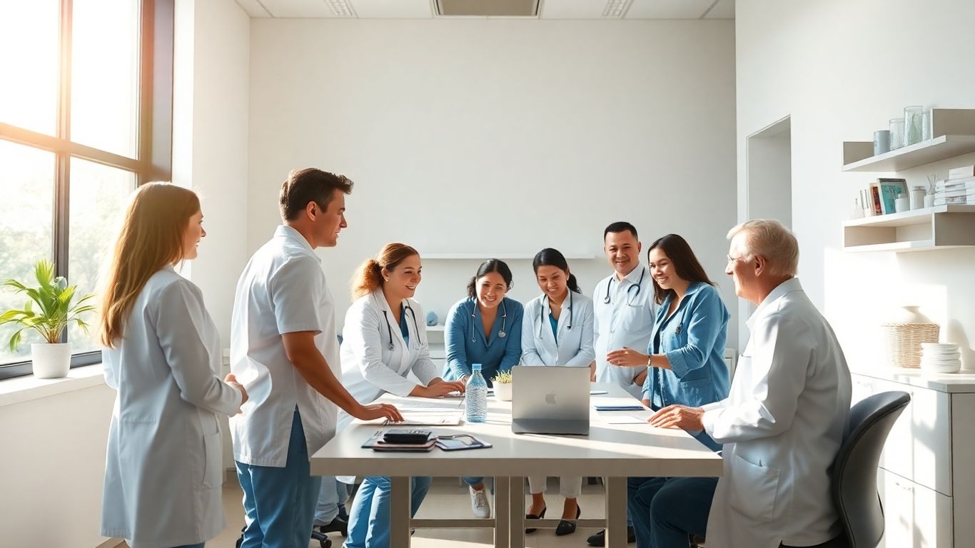 Ärzte und Personal in einem modernen MVZ-Büro