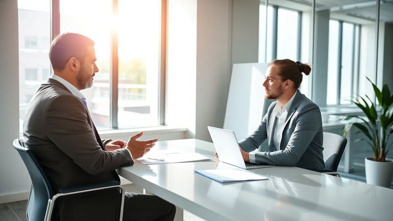 Berater und Kunde im Gespräch im Büro
