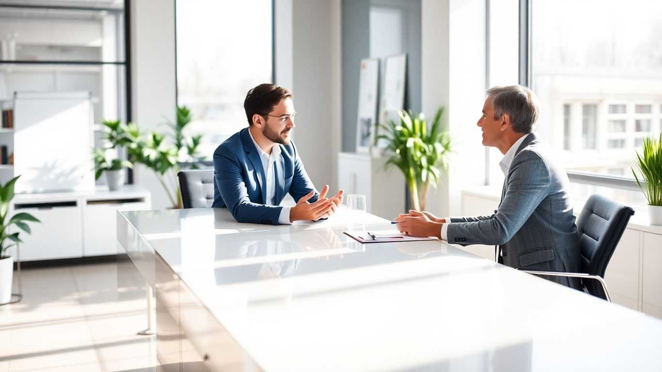 Berater und Klient im Gespräch im Büro