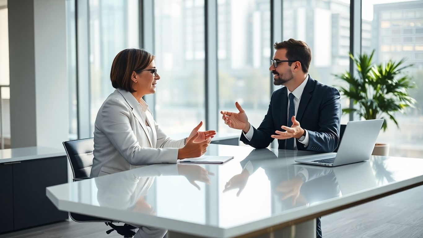 Berater und Klient im Gespräch im Büro