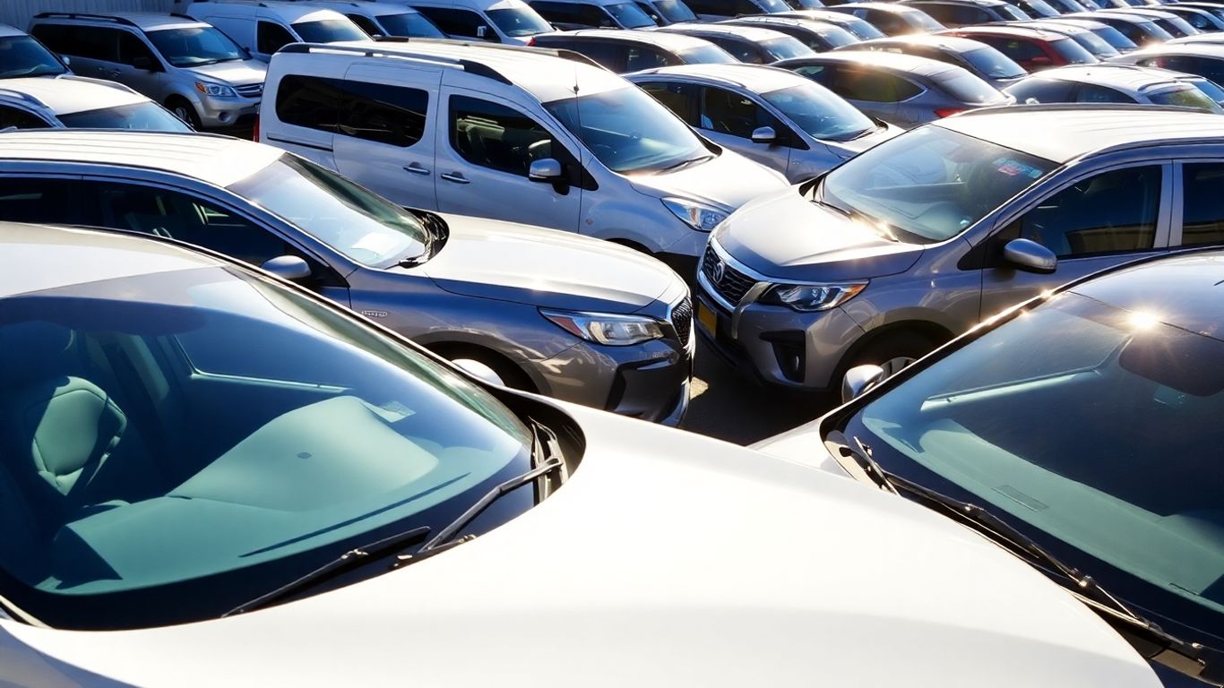 Fuhrpark mit Autos und Transportern.