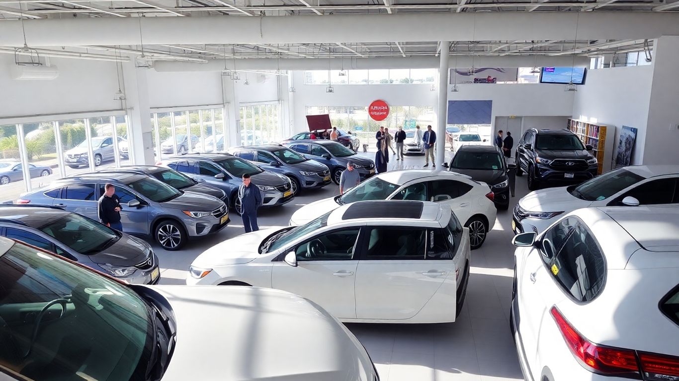 Kfz-Händler mit Neu- und Gebrauchtwagen im Showroom
